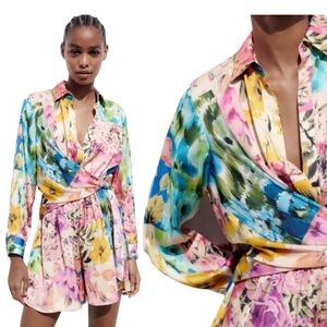 Zara Colorful Floral Button-Up romper